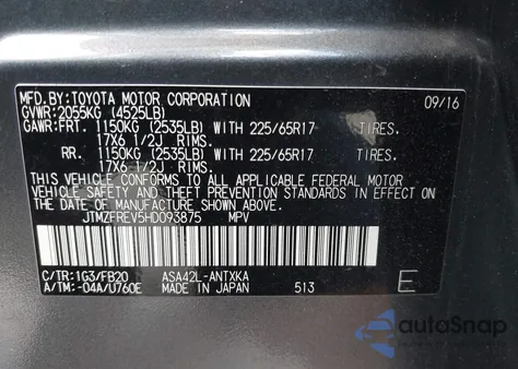 2017 Toyota Rav4 Le z USA, uszkodzony, nr VIN JTMZFREV5HD093875